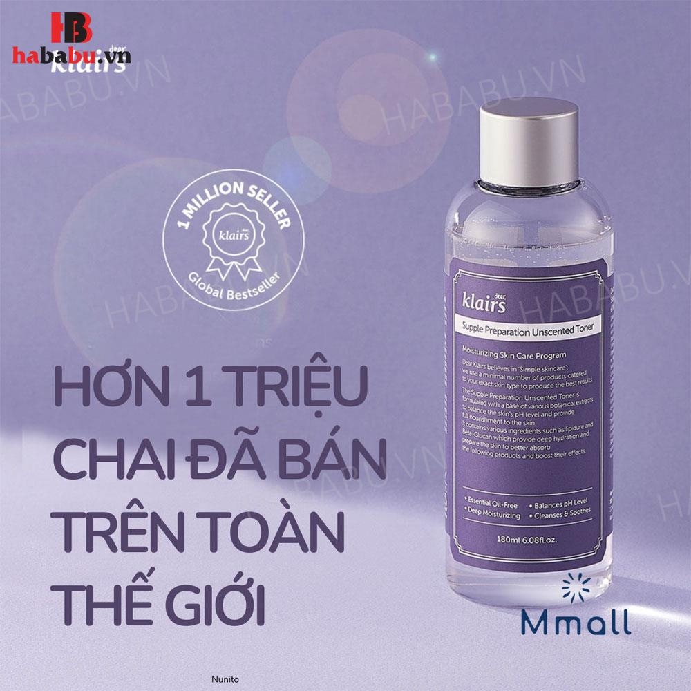 Nước hoa hồng Klairs Supple Preparation Unscented Toner 180ml chính hãng.