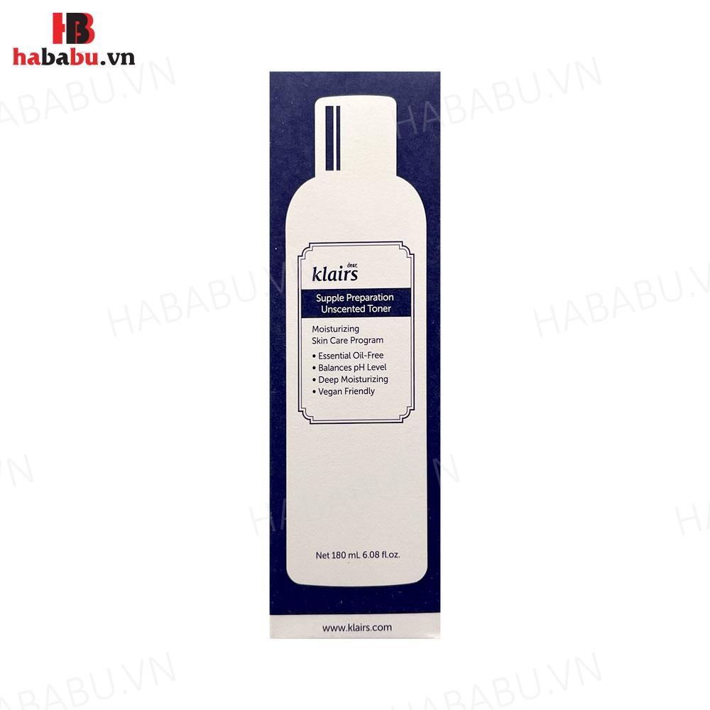 Nước hoa hồng Klairs Supple Preparation Unscented Toner 180ml chính hãng.