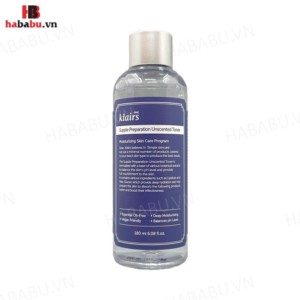 Nước hoa hồng Klairs Supple Preparation Unscented Toner 180ml chính hãng.