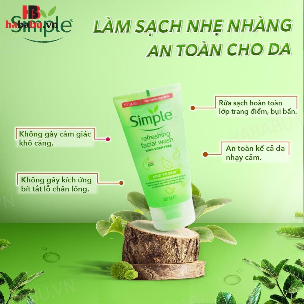 Sữa rửa mặt Simple Refreshing Facial Wash Gel 150ml chính hãng