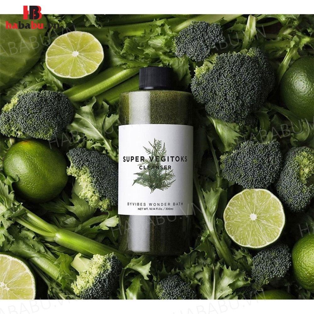 Sữa rửa mặt Wonder Bath Super Vegitoks Cleanser 300ml xanh chính hãng