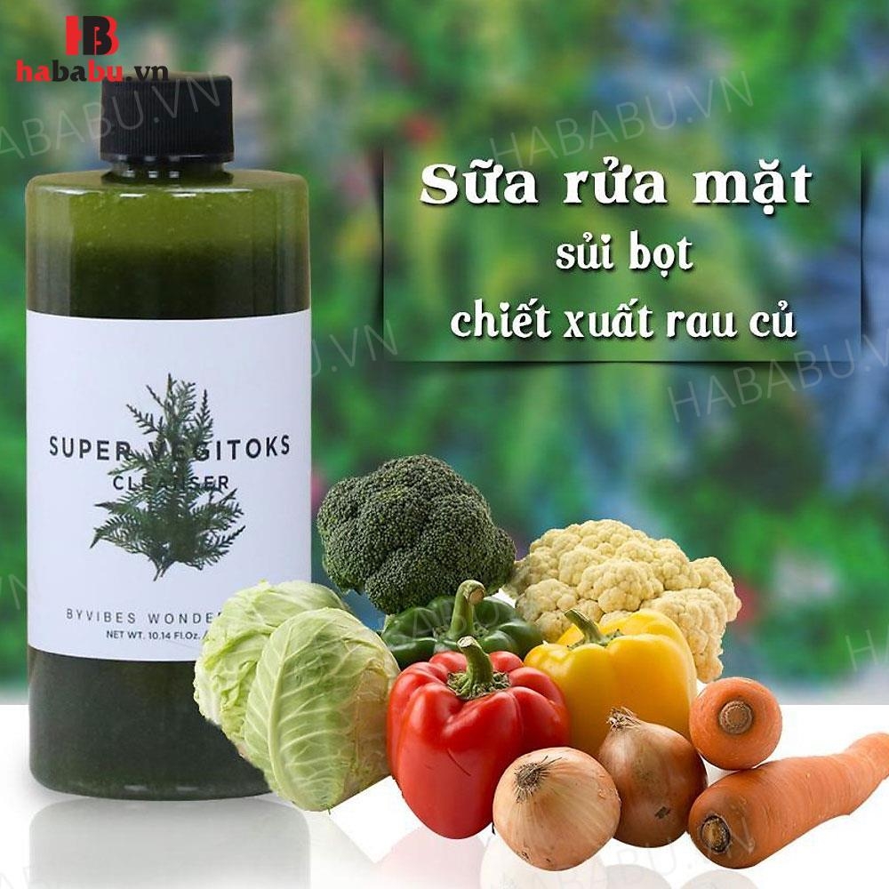Sữa rửa mặt Wonder Bath Super Vegitoks Cleanser 300ml xanh chính hãng