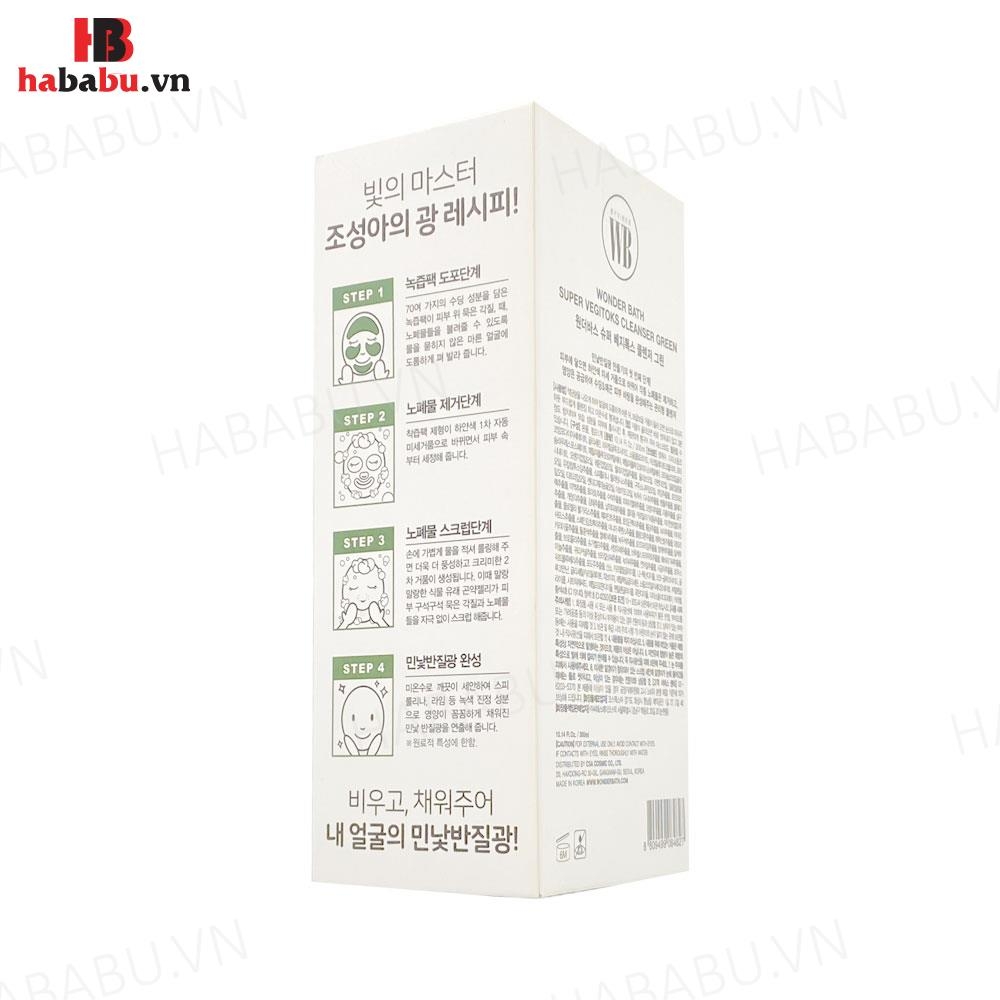 Sữa rửa mặt Wonder Bath Super Vegitoks Cleanser 300ml xanh chính hãng
