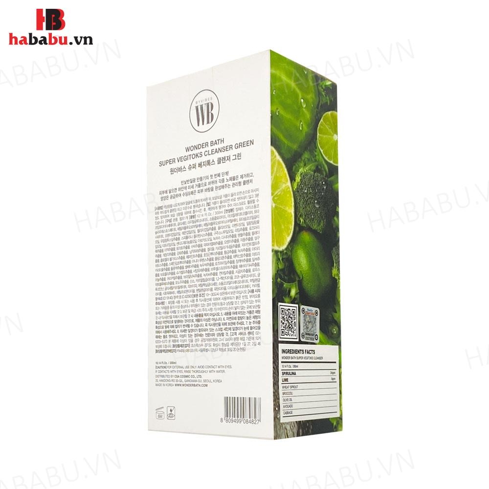 Sữa rửa mặt Wonder Bath Super Vegitoks Cleanser 300ml xanh chính hãng