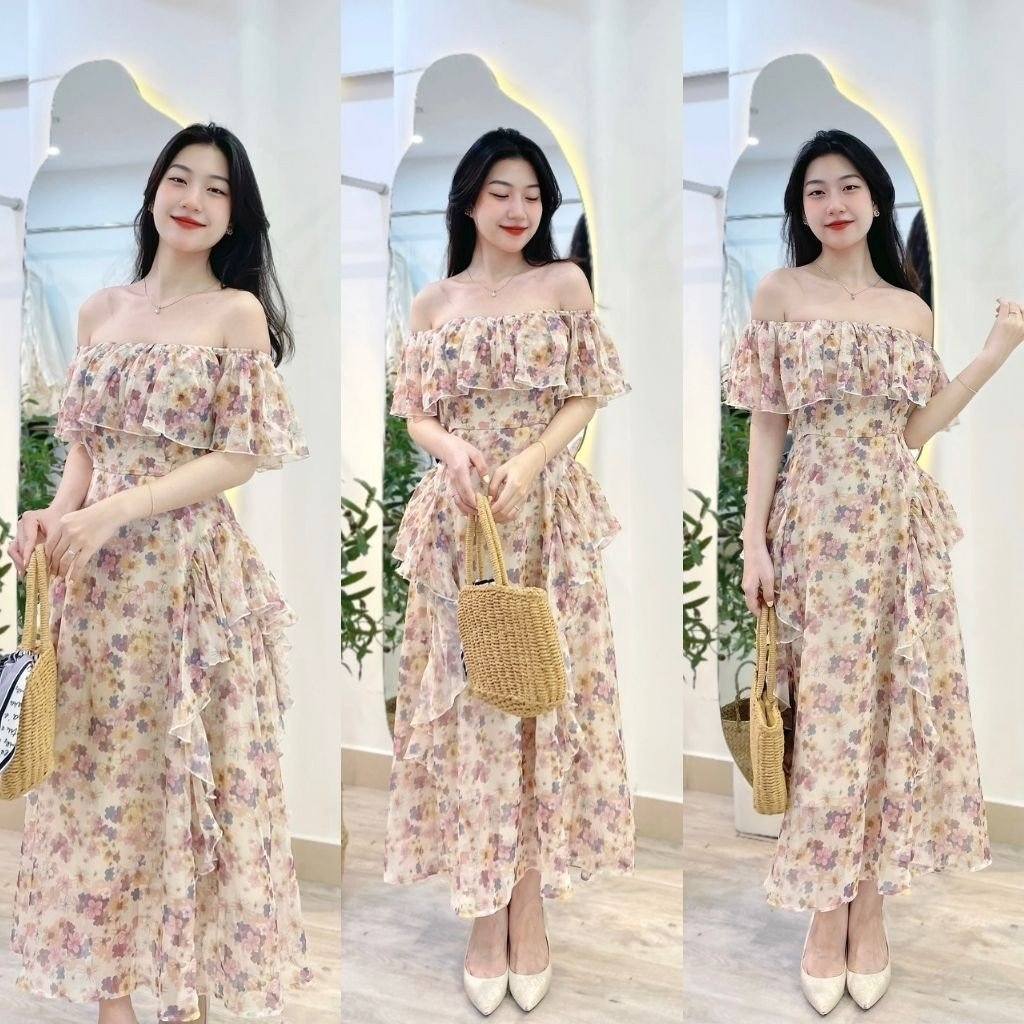 Đầm ren trắng dự tiệc trễ vai đính hoa HL23-18 | Thời trang công sở K&K  Fashion