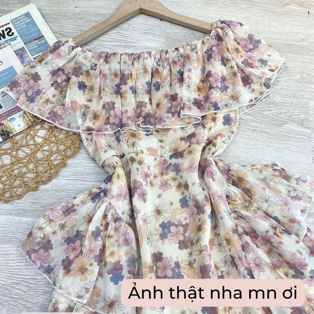 Váy hoa nhí siêu xinh _ Đầm hoa nhí trễ vai hai màu JAMOO (hình shop tự  chụp/sẵn) - Đầm, váy nữ | ThờiTrangNữ.vn