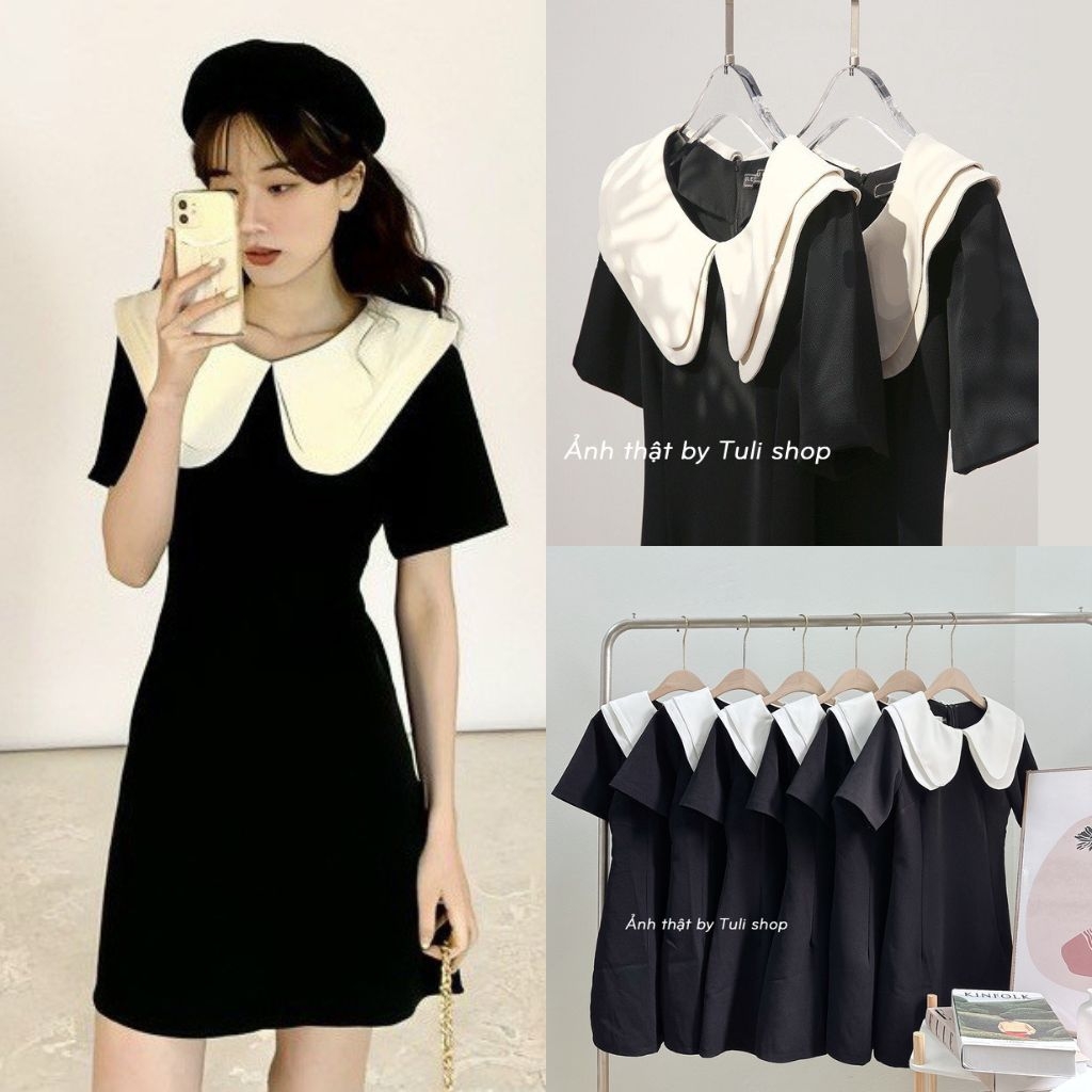 Libe dress - váy liền tuyết nhung đơn sắc pha cổ đức trắng hàng thiết kế