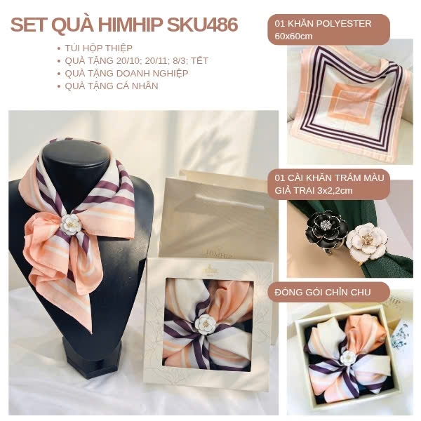 Set Quà 20/11 HimHip Lụa Vuông 60*60cm & Cài Khăn Kèm Túi Hộp Thiệp - 486
