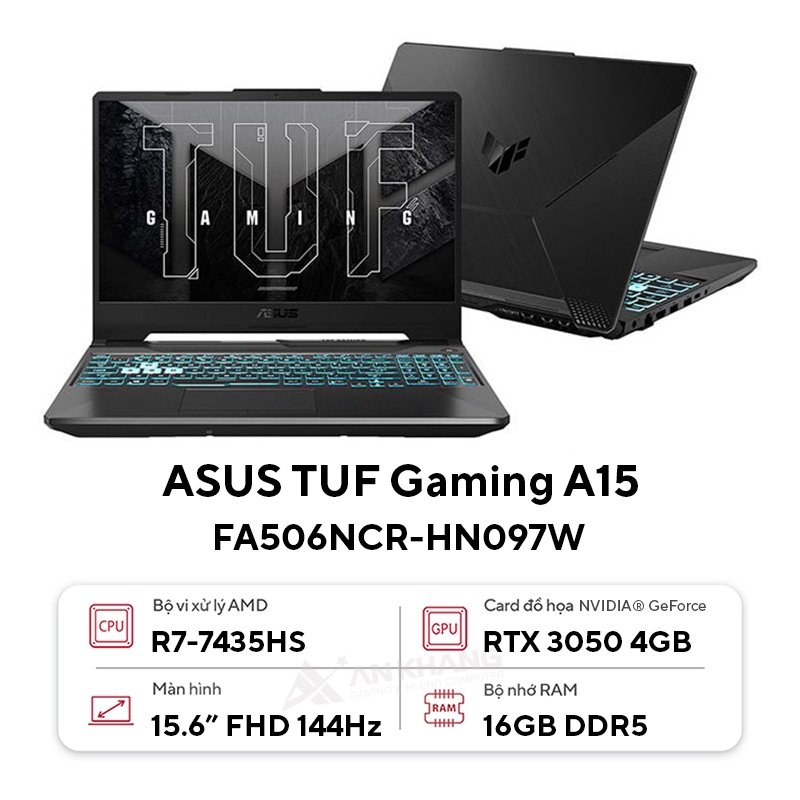 Laptop Asus TUF Gaming A15 FA506NCR-HN097W (R7 7435HS/ 16GB/ 512GB SSD/ RTX 3050 4GB/ 15.6 inch FHD/ 144Hz/ Win11/ Black)