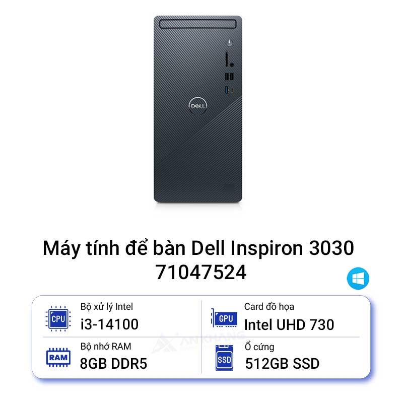 PC Dell Inspiron 3030MT 71047524 (I3 14100/ 8GB/ 512GB SSD/ Wifi + BT/ Win11/ Key/ Mouse/ 1Y)