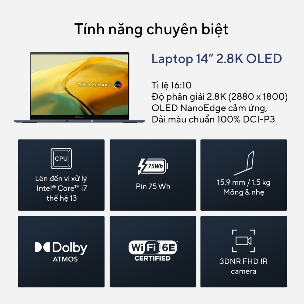 Laptop Asus Zenbook 14 Flip OLED UP3404VA-KN038W (Intel Core i5-1340P | 16GB | 512GB | Intel Iris Plus | 14.0-inch OLED WQXGA+ | Win 11 | Xanh)