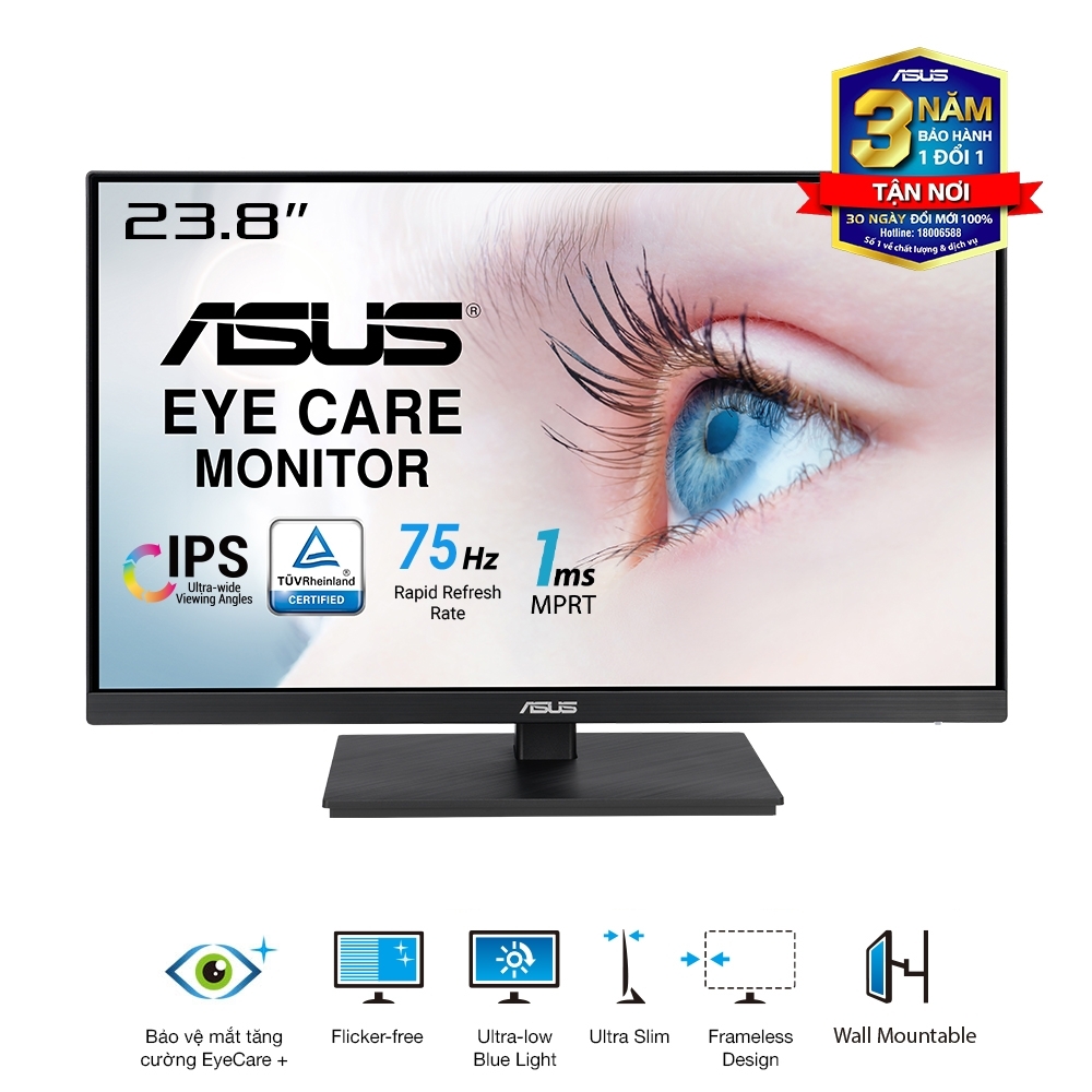 Màn Hình ASUS VA24EQSB (23.8 inch - IPS - FHD - 75Hz - 5ms - Low Blue Light - Flicker Free )