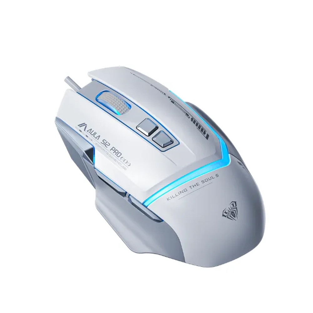 Chuột gaming Aula S12 PRO Trắng xám (LED RGB/ 12800DPI)