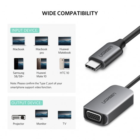 Cáp chuyển đổi USB Type-C sang VGA Ugreen 50316 chính hãng