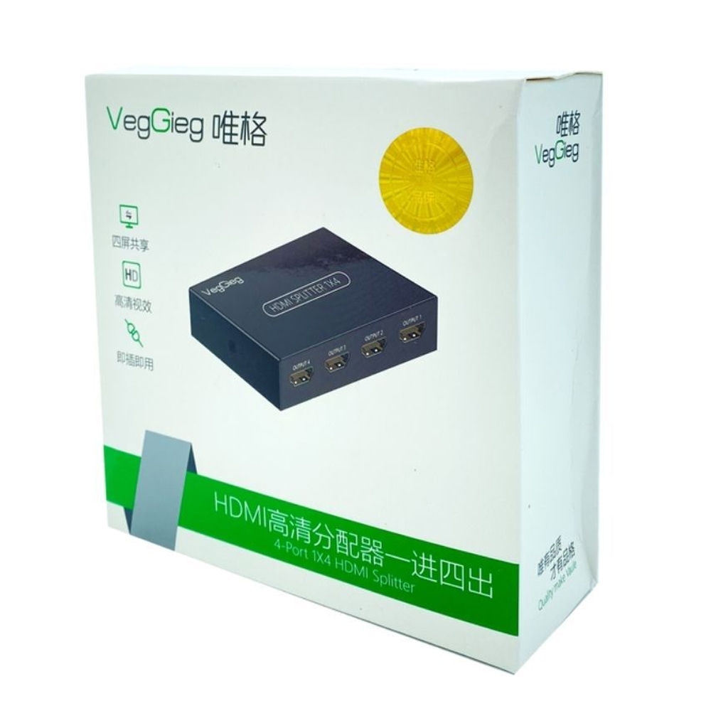 Bộ chia HDMI VegGieg V-HD07 từ 1 ra 4 hỗ trợ độ phân giải 4Kx2K@30Hz