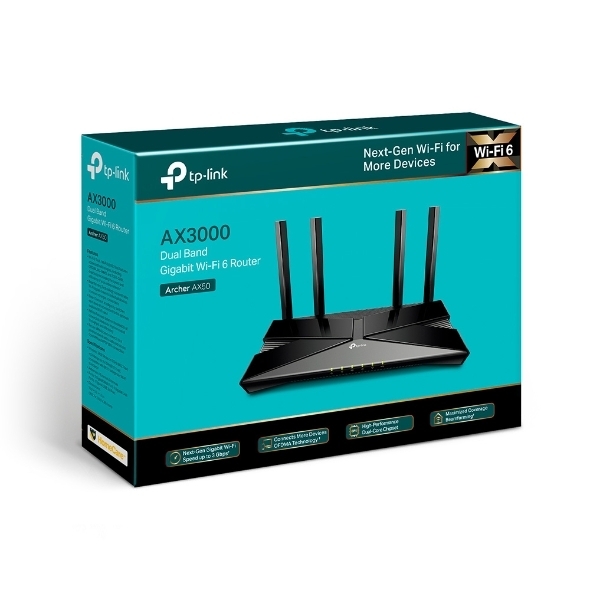 Bộ phát Wi-Fi 6 Gigabit Băng Tần Kép AX3000 TP-Link Archer AX50