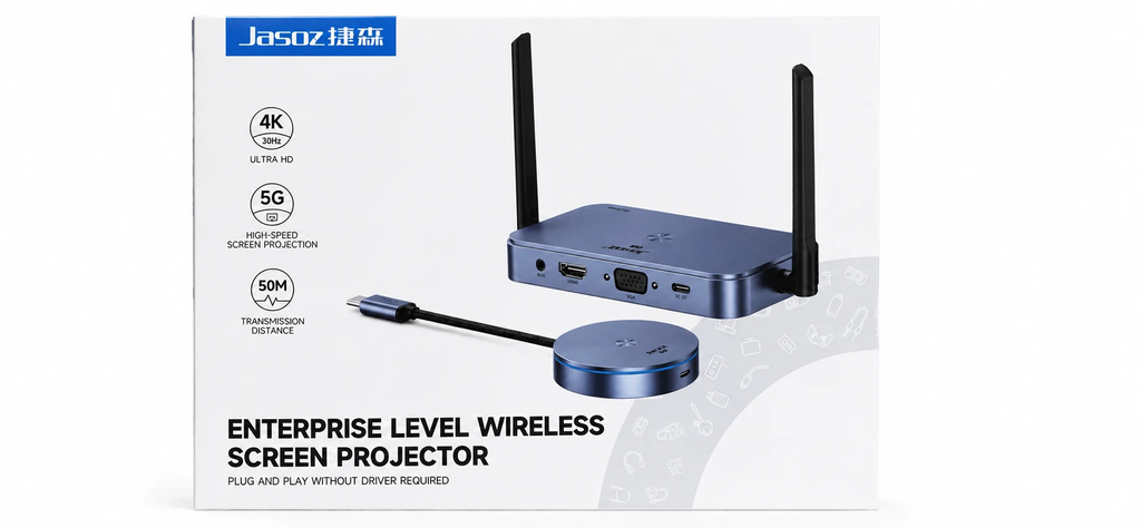 Bộ phát nhận tín hiệu HDMI+VGA không dây hỗ trợ 4K@30Hz khoảng cách 50M Jasoz T-G168 (Vỏ Nhôm)