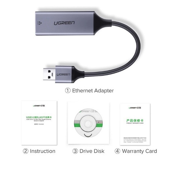 Ugreen 50922 - Cáp chuyển USB 3.0 sang Lan tốc độ 1000Mbps vỏ nhôm CAO CẤP