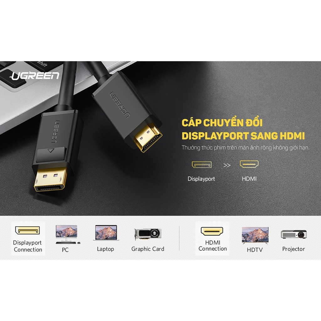 Cáp chuyển đổi Displayport to HDMI dài 3m Ugreen 10203