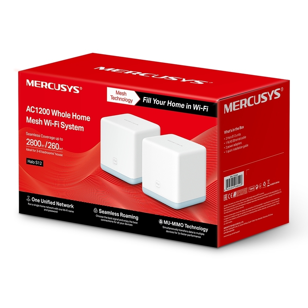 Hệ Thống Mesh Wi‑Fi 5 AC1200 Mercusys Halo S12 2-pack