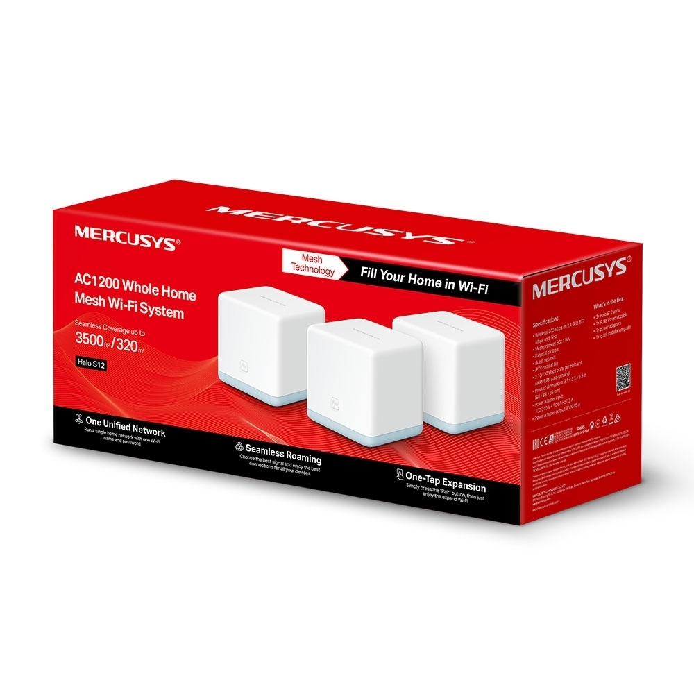 Hệ Thống Mesh Wi‑Fi 5 AC1200 Mercusys Halo S12 3-pack