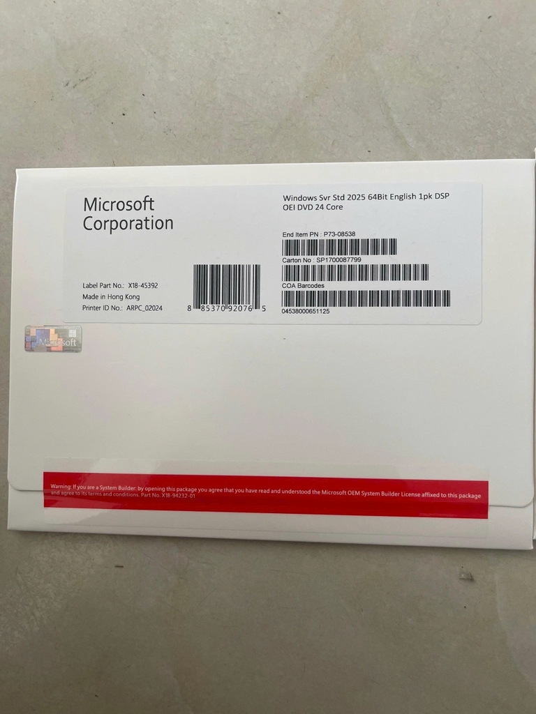 Windows Svr Std 2025 64Bit English 1pk DSP OEI DVD 24 Core( P73-08538)