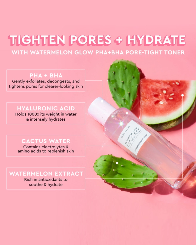 Nước Hoa Hồng Giúp Giảm Lỗ Chân Lông Glow Recipe Watermelon Glow PHA + BHA Pore-Tight Toner 150ML