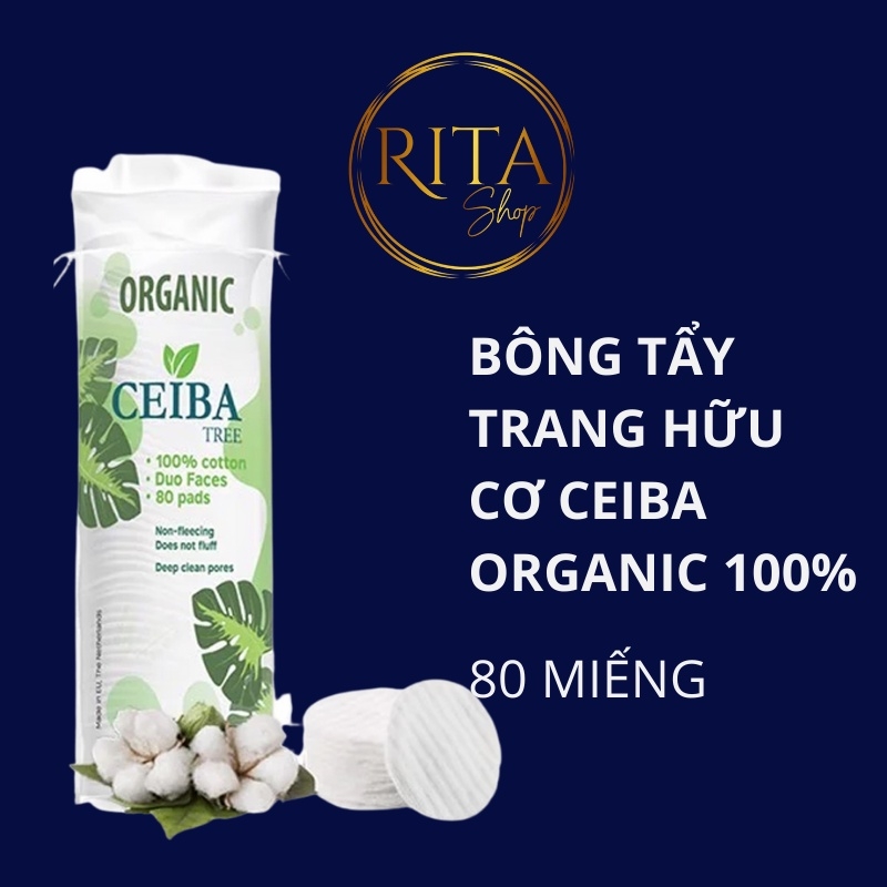 Bông tẩy trang hữu cơ Ceiba Organic 100% Cotton 80 miếng