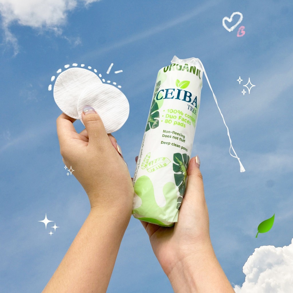 Bông tẩy trang hữu cơ Ceiba Organic 100% Cotton 80 miếng