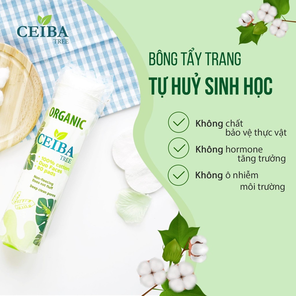 Bông tẩy trang hữu cơ Ceiba Organic 100% Cotton 80 miếng