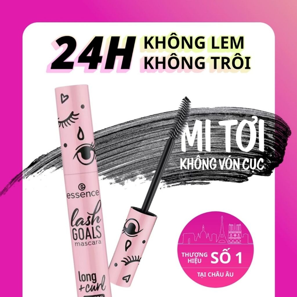 Mascara Essence Lash Goals Volume Curl Waterproof chuốt mi làm dài mi không gây bết dính 7,5ml