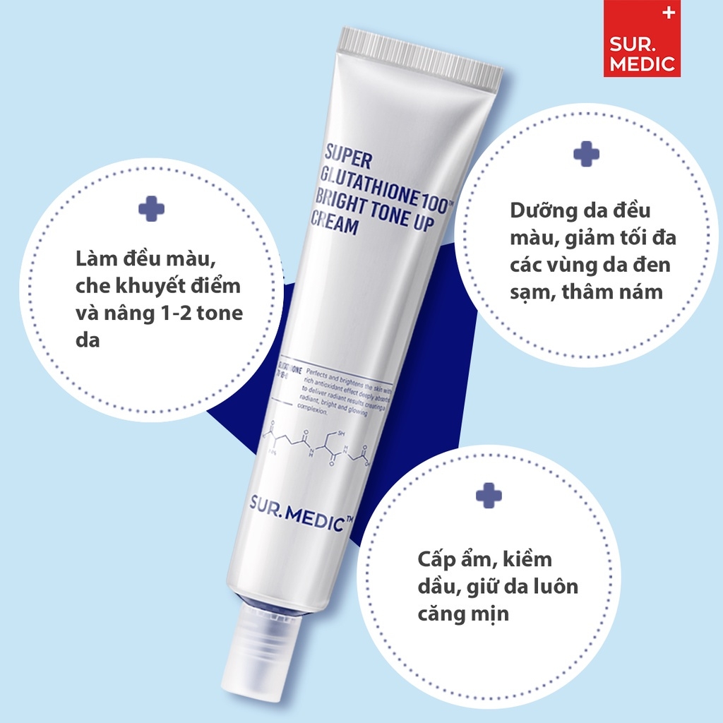 Kem nâng tông dưỡng trắng da Sur Medic Super Glutathione 100 Bright Tone Up Cream 40ml