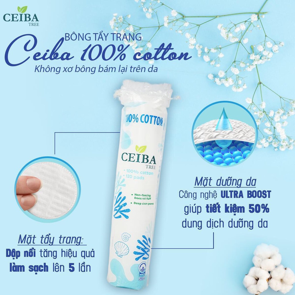 Bông tẩy trang hữu cơ Ceiba Organic 100% Cotton 80 miếng