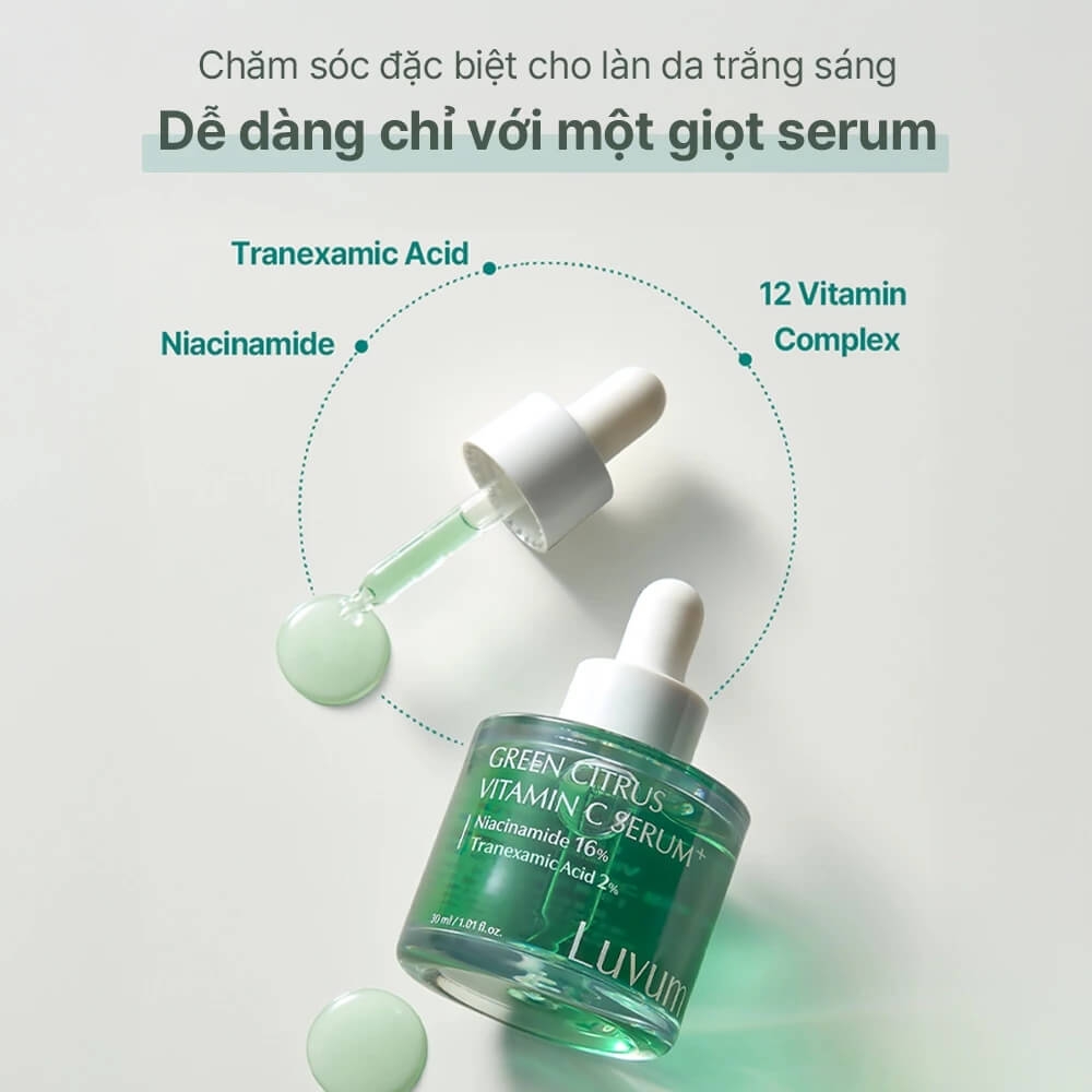 Tinh Chất Dưỡng Trắng Mờ Thâm Nám 2% Tranexamic Acid + 16% Niacinamide Luvum Green Citrus Vitamin C Serum