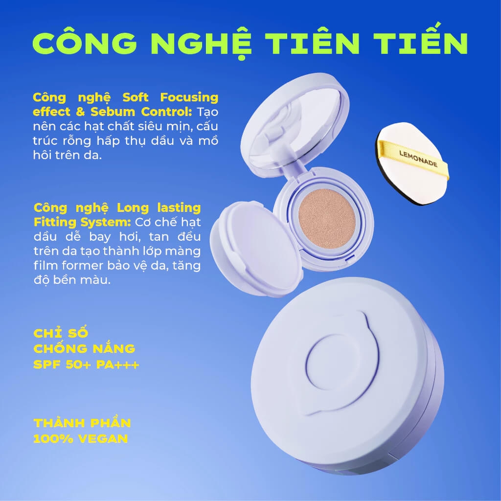 Phấn nước mỏng nhẹ kiềm dầu thuần chay chống nắng Lemonade SuperMatte No Makeup Cushion