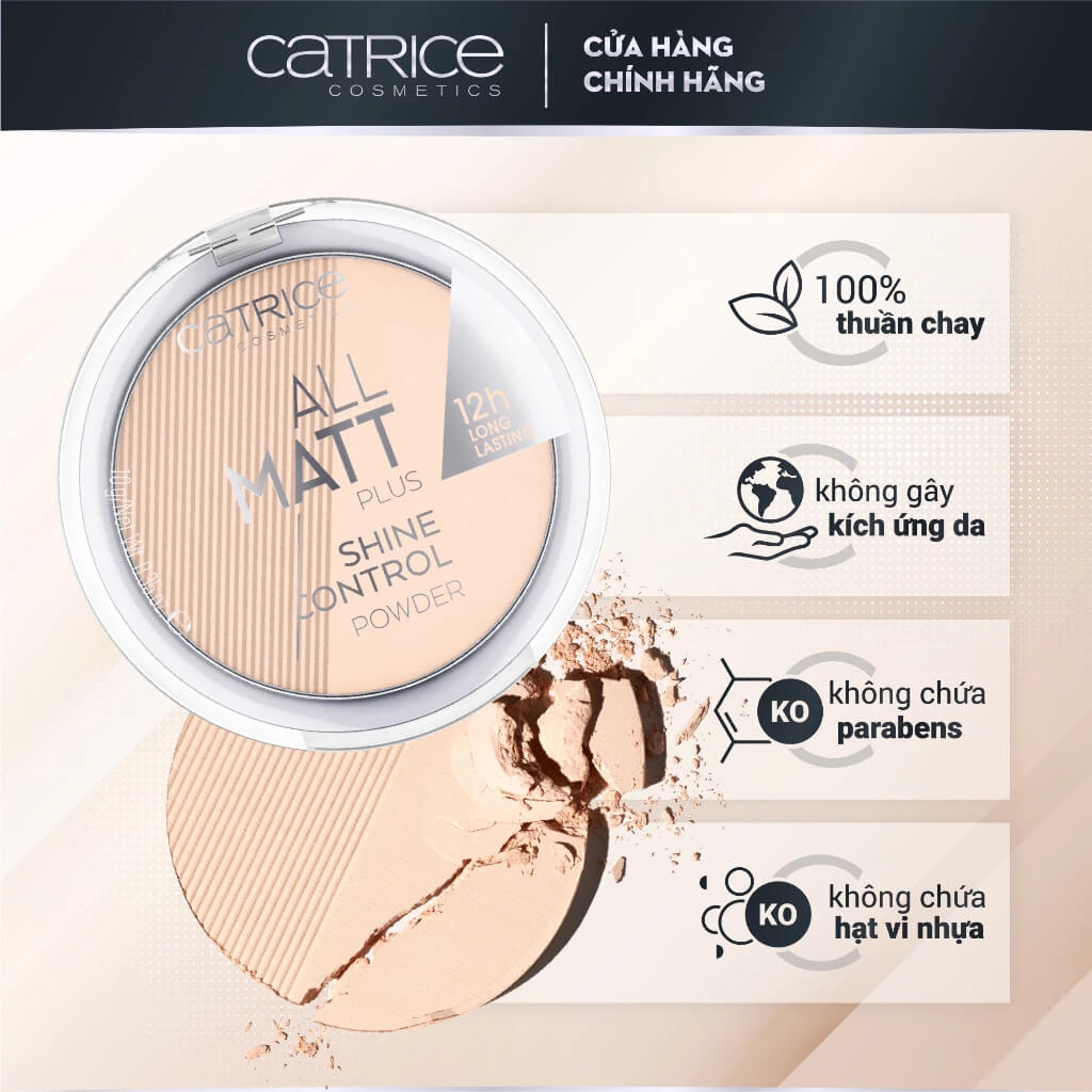 Phấn phủ Catrice kiềm dầu All Matt Plus Shine Control Powder che khuyết điểm cho lớp nền mịn màng 10g