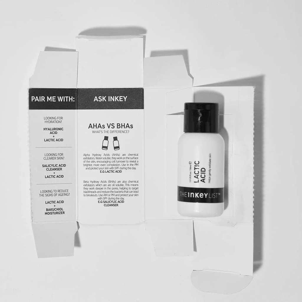 Tinh chất tẩy da chết dịu nhẹ The Inkey List Lactic Acid cho da sáng mịn, mờ vết thâm
