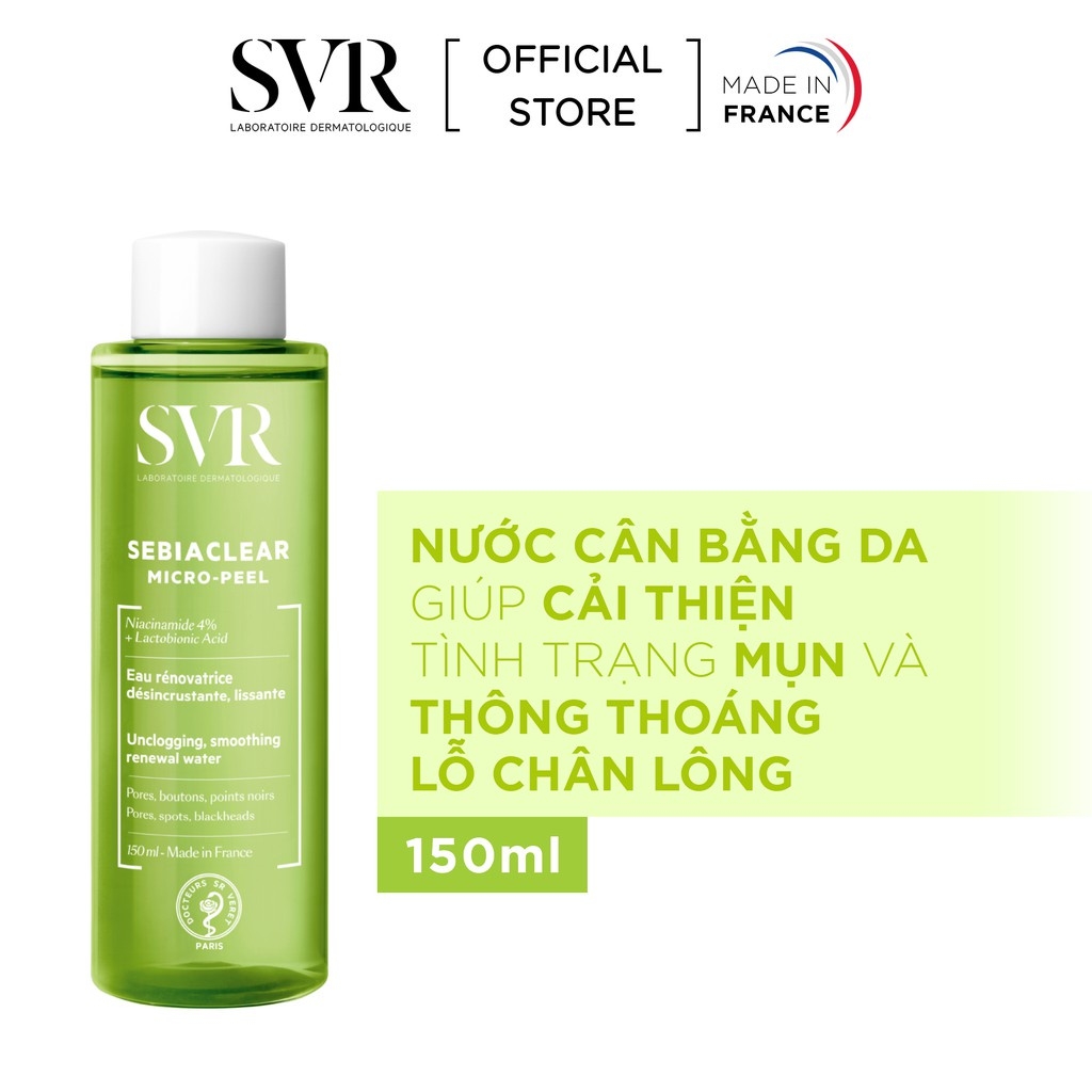 Toner giảm mụn, se khít lỗ chân lông SVR Sebiaclear Micro-peel 150ml