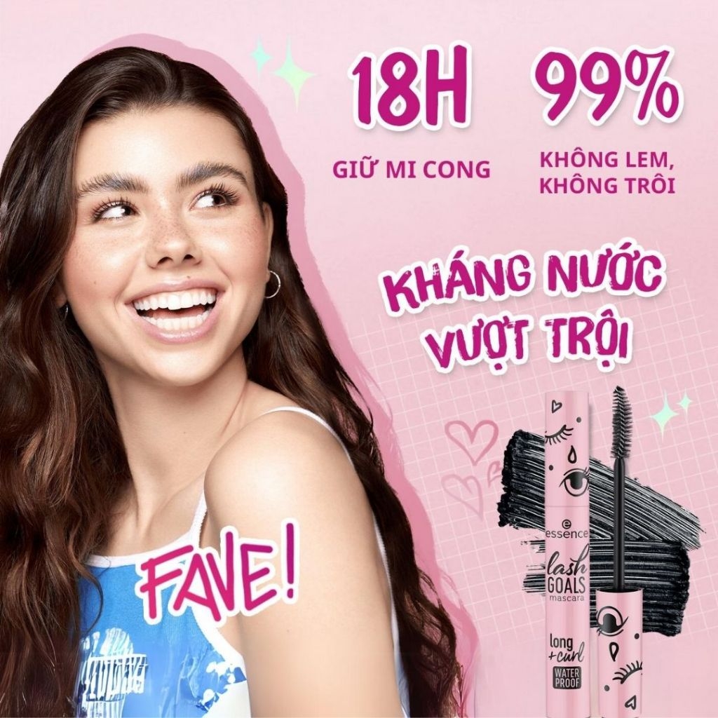 Mascara Essence Lash Goals Volume Curl Waterproof chuốt mi làm dài mi không gây bết dính 7,5ml