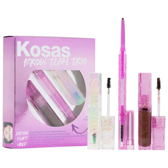 Set kẻ chân mày full size Kosas Brow Team Eyebrow Pencil + Eyebrow Gel Trio Set