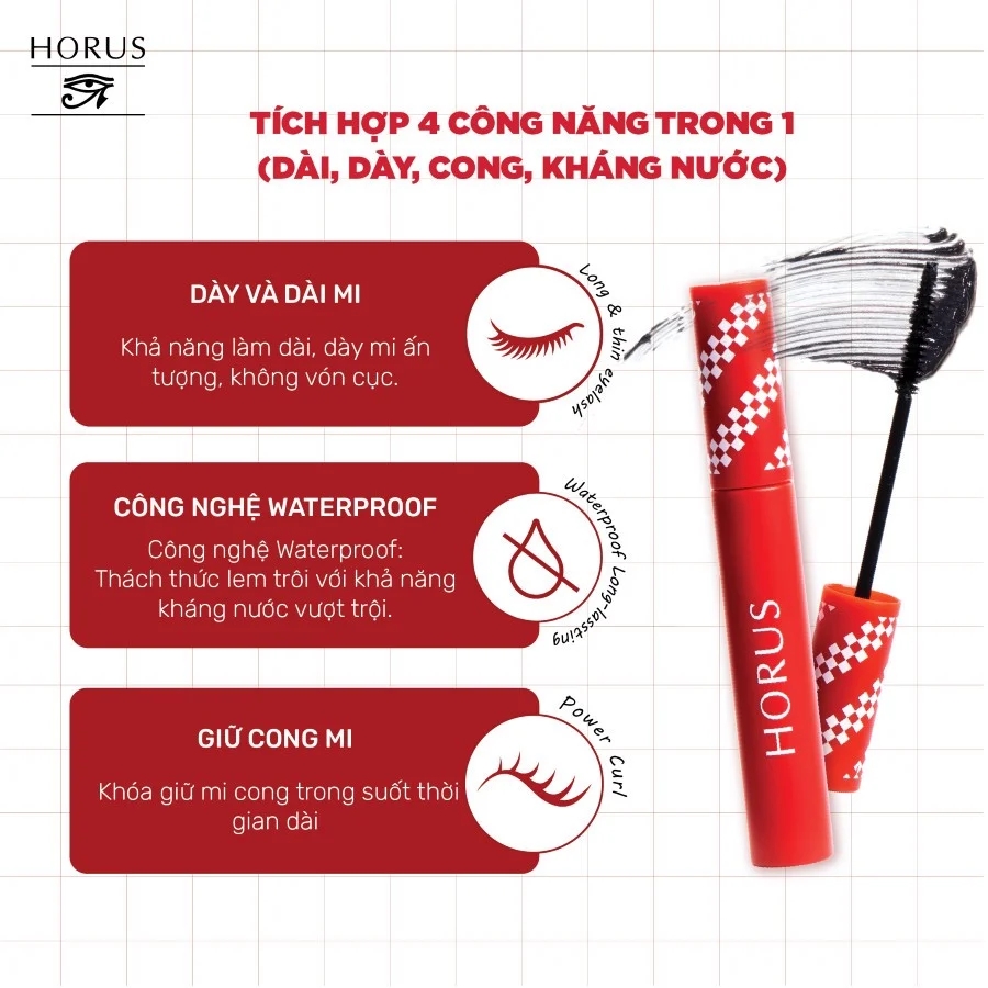 Mascara làm dày, dài, cong và chống nước Horus Long Locking Waterproof