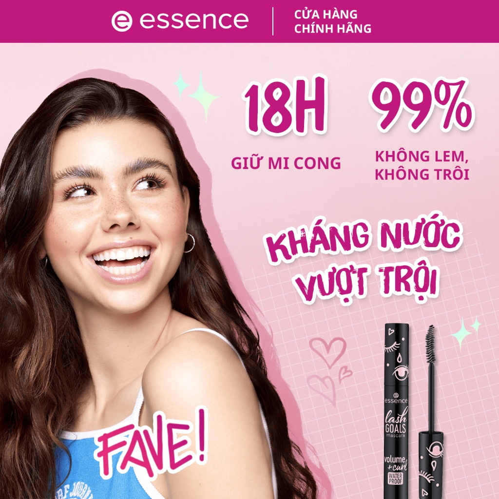 Mascara Essence Lash Goals Volume Curl Waterproof chuốt mi làm dài và làm dày mi không gây bết dính 7,5ml