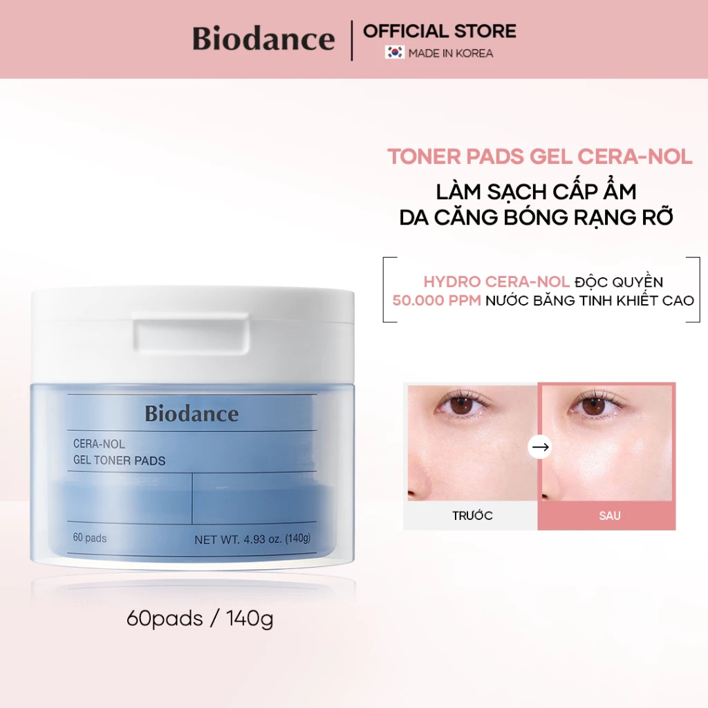 Toner pad Biodance dạng gel cấp ẩm thu nhỏ lỗ chân lông làm dịu da 60 miếng/hộp 140g