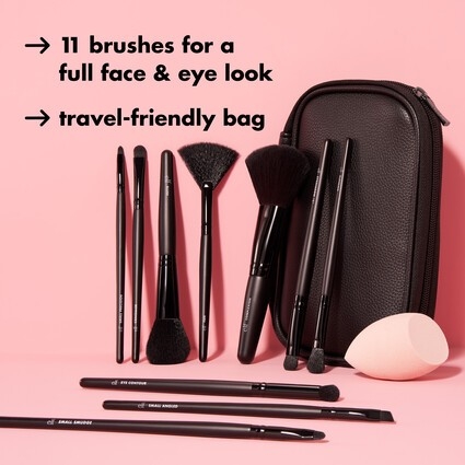 Bộ 10 cây cọ ELF Full Face & Eye Makeup Brush Set kèm túi và bông mút