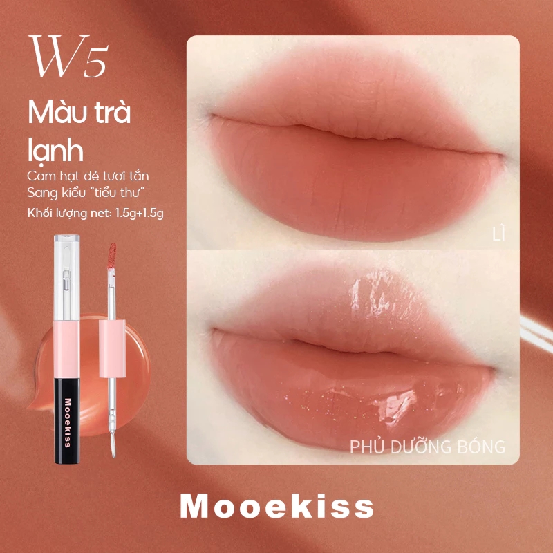 Son Môi 2 Đầu Lì & Bóng Mooekiss Dual-Effect Longwear Lip Gloss 1.5g+1.5g