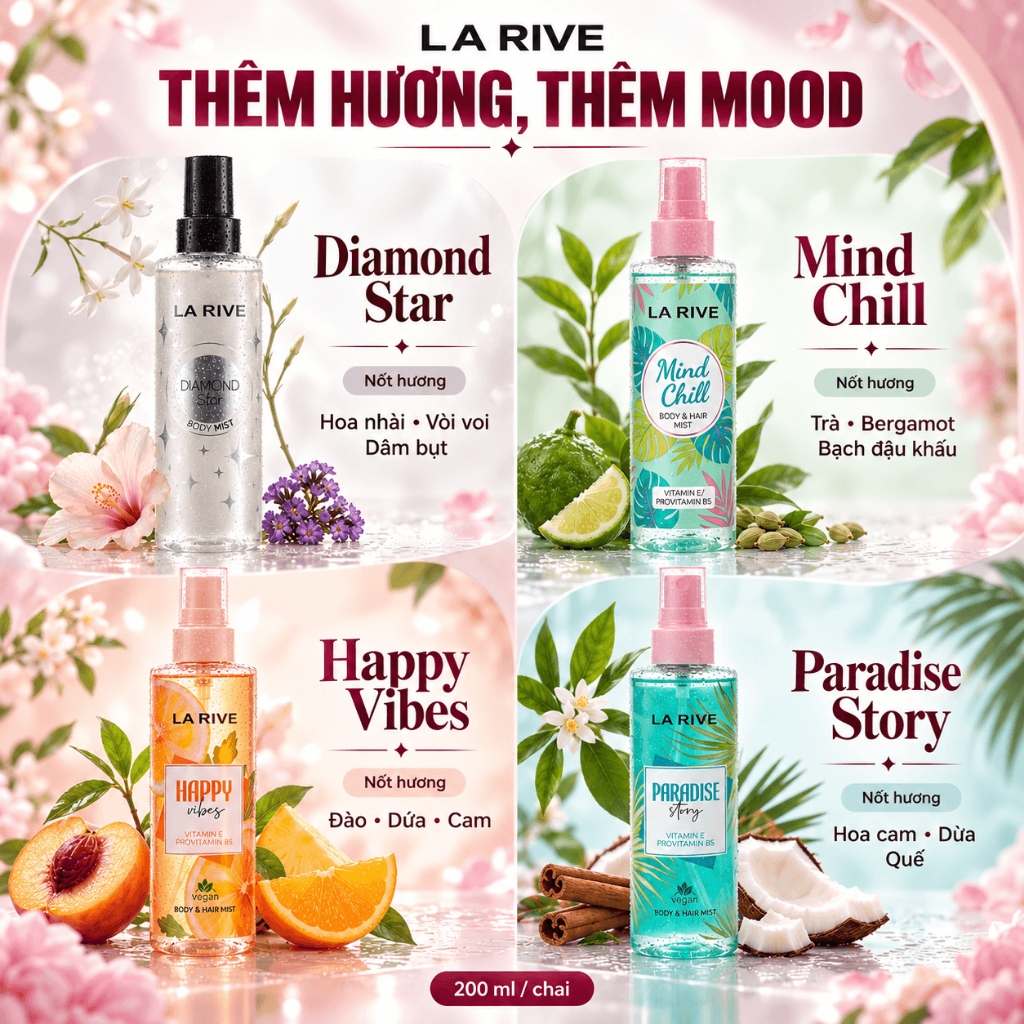 Xịt Thơm Tóc và Cơ Thể La Rive Hair & Body Mist 200ml