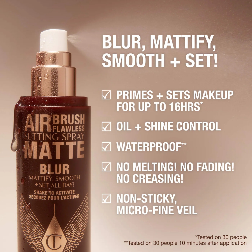 [100ml] Xịt khóa nền làm lì và mờ mịn da Charlotte Tilbury Airbrush Flawless Matte Blurring & Waterproof Setting Spray