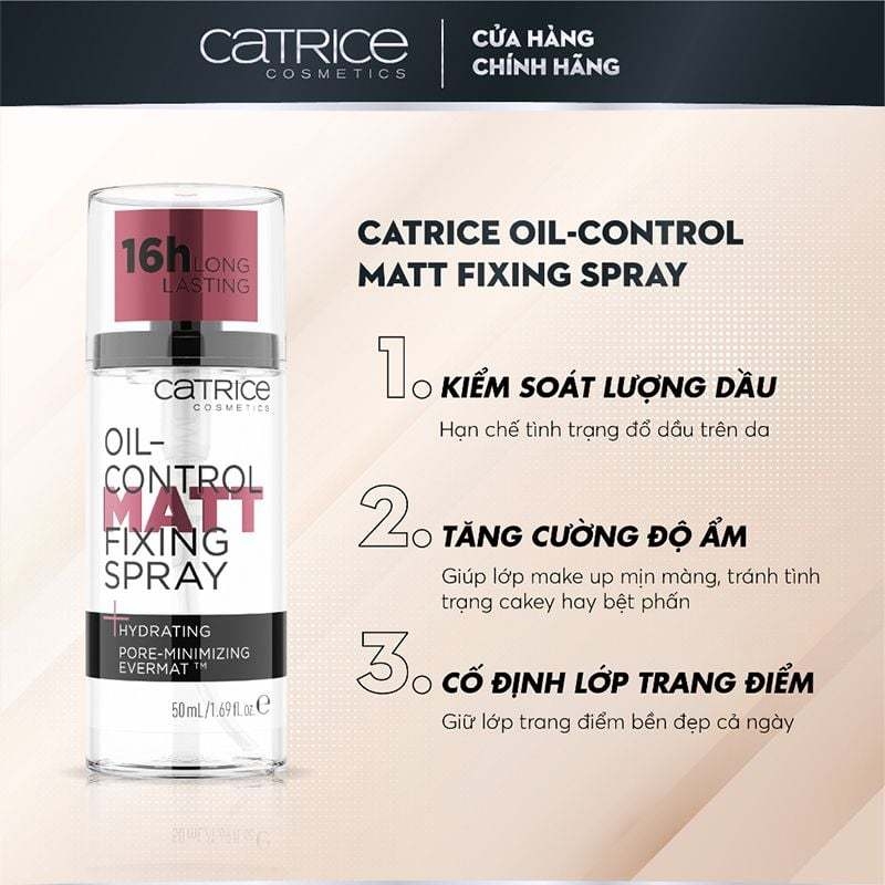 Xịt khóa nền Catrice kiềm dầu, cấp ẩm, tạo độ căng bóng cho da 50ml