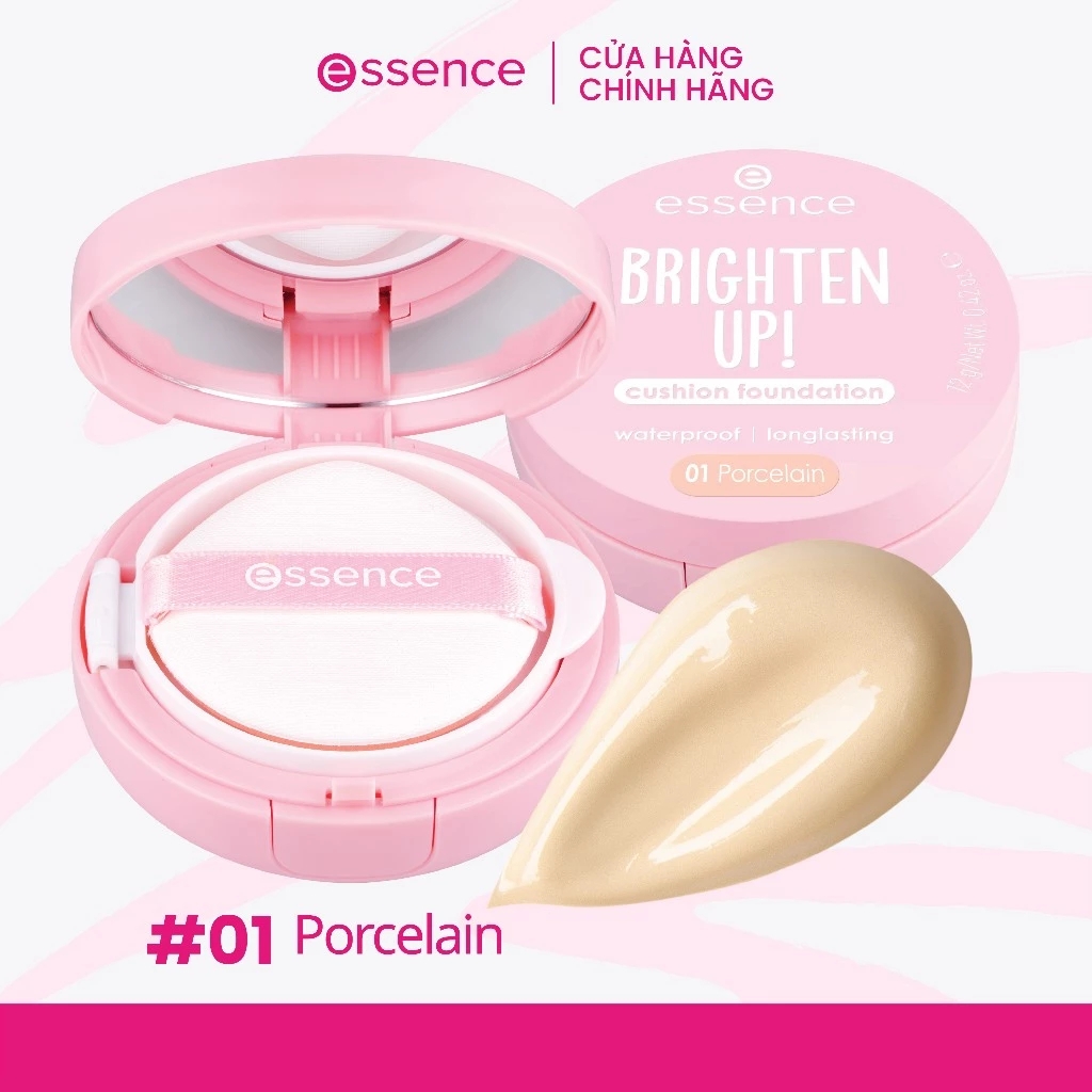 Phấn nước nâng tone, giữ ẩm, kháng nước bền màu ESSENCE Brighten Up cushion foundation 12g