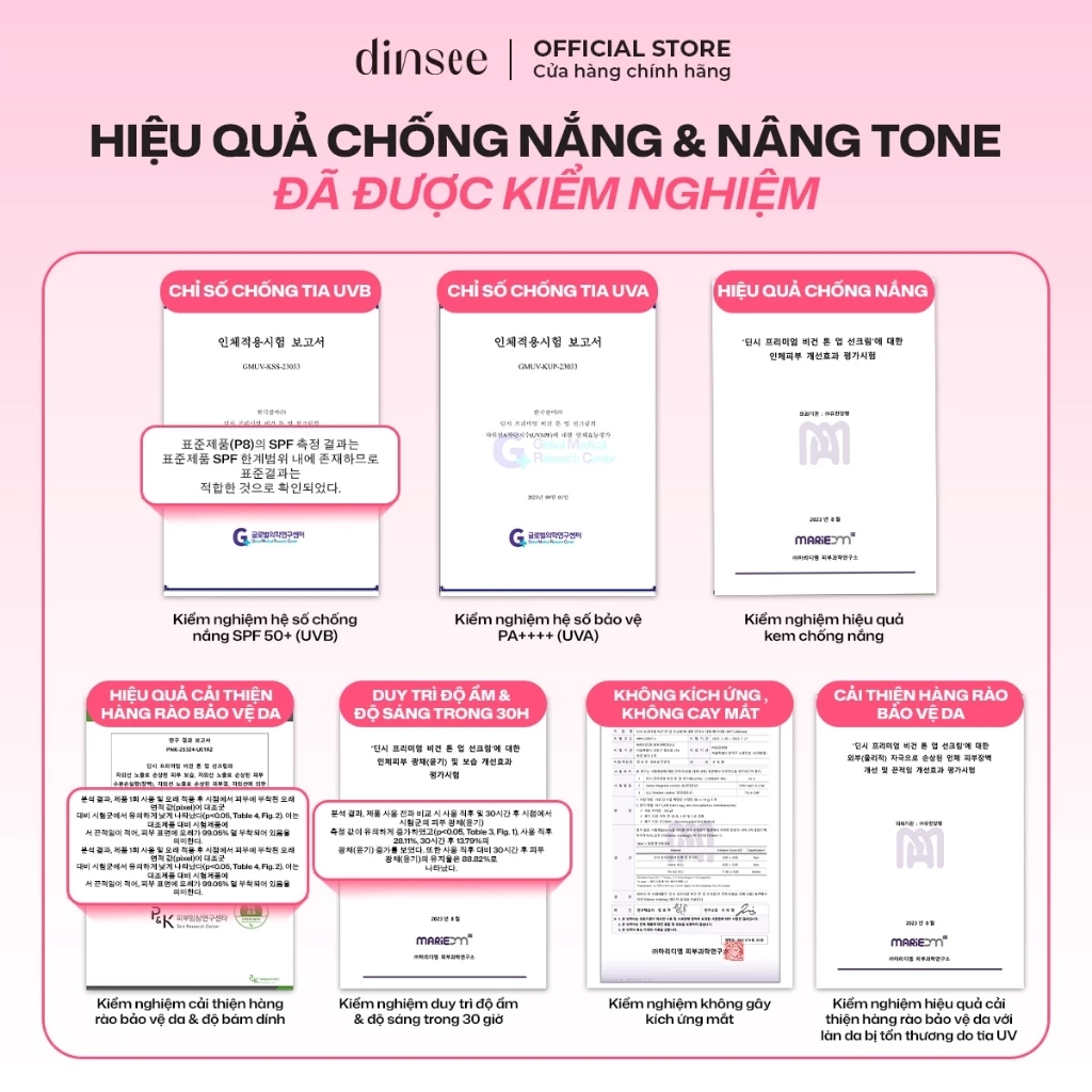 Kem chống nắng Dinsee thuần chay nâng tone trắng hồng Premium Vegan Tone Up Sunscreen SPF50+ PA++++ 50ml